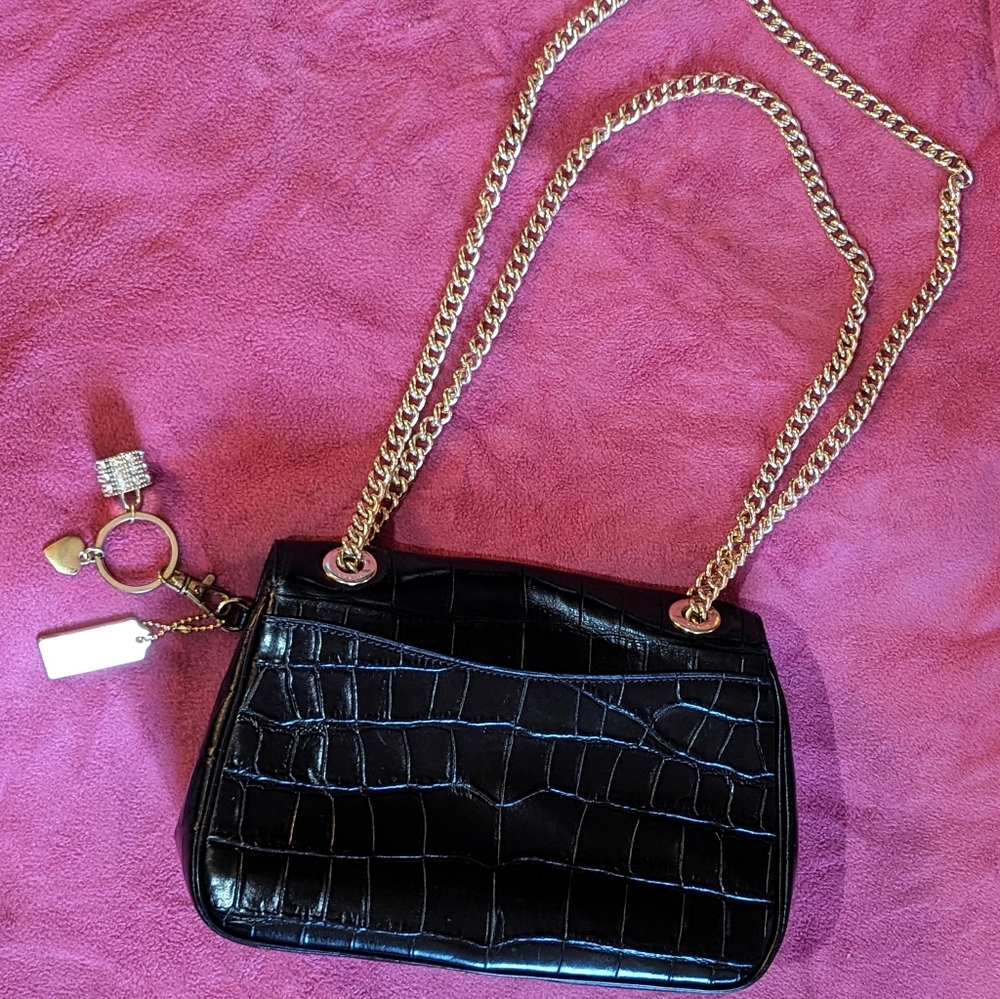 Vintage Coach Black Crocodile Purse With Gold Hardware And A Little Bling - Picture 4 of 9